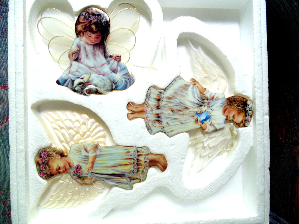 Y2K Heavens Little Angels  Bradford 3 Ceramic Angel Christmas Tree Ornaments